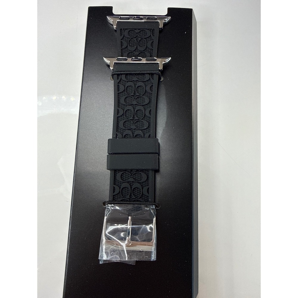 Coach Black Signature Silicon Apple Watch Band 42/44/45/46mm Strap New